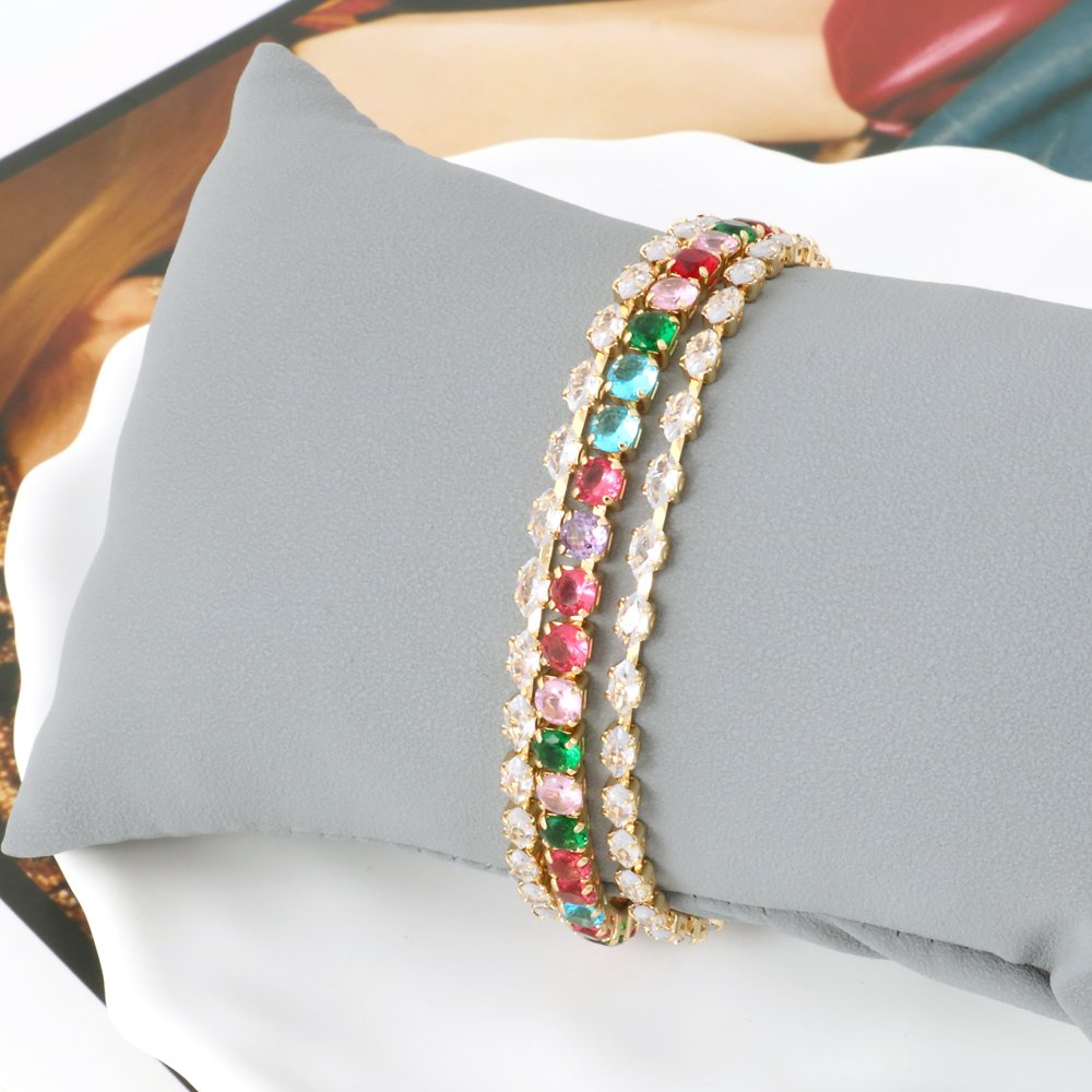 Tarnish Free Gold Plated Copper Colorful Zircon Tennis Bracelet Fashion Jewelry Bangles for Daily Life
